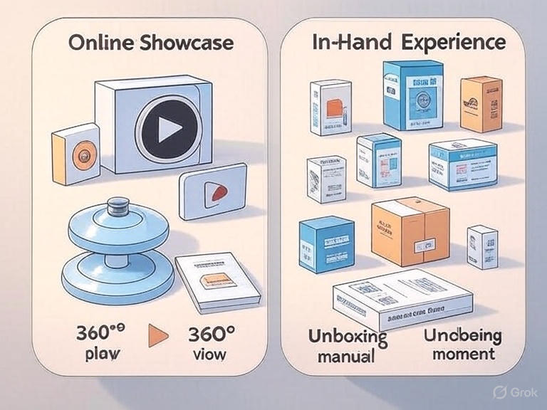Infographic showing difference between online showcase and in-hand product experience for customers