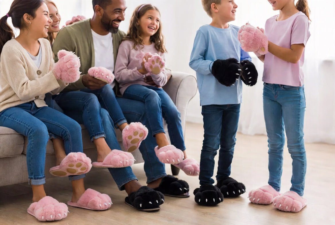 Lazy One Bear Paw Slippers – Kids & Adults | Soft Fuzzy Non-Slip Animal Slippers - Rocky Mountain Connection