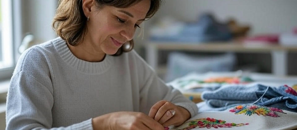 A women doing embroidery