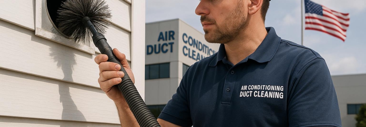 Technician performing Air Conditioning Duct Cleaning to improve indoor air quality and HVAC efficiency