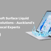 Microsoft Surface Liquid Damage Solutions - Auckland's Local Experts. Image shows a Microsoft Surface laptop with a splash of water, representing liquid damage.