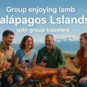 Group enjoying Patagonian lamb barbecue in El Calafate