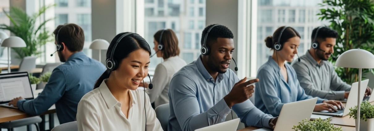 Professional team using a hosted phone system uk for business communication.