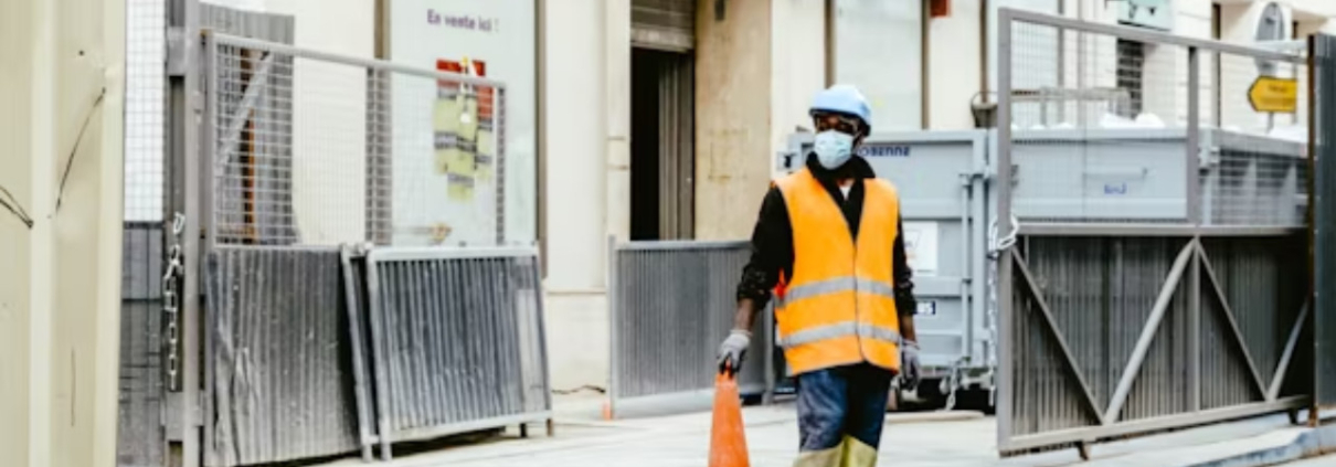 A Cleaner checking safety in construction site.