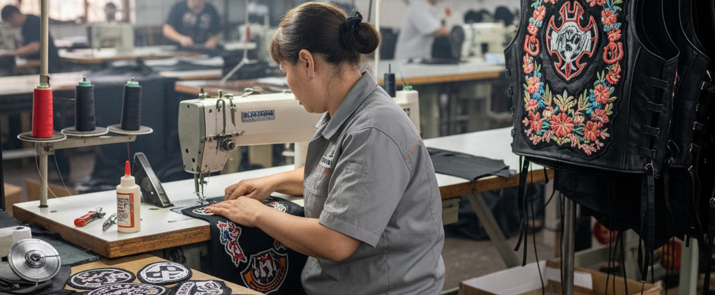 Women Customize Leather Vests Using Patches and Embroidery