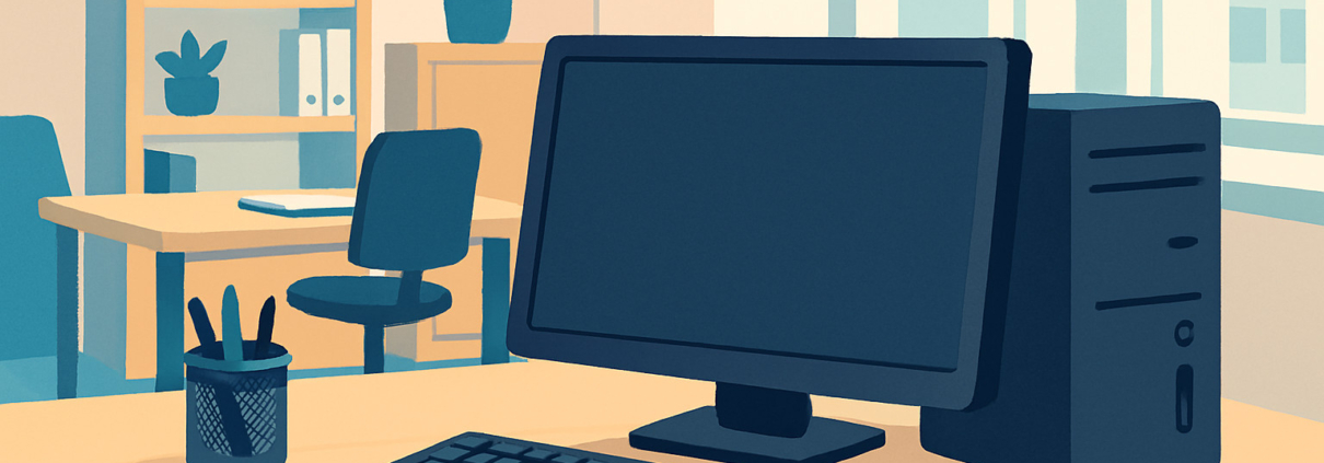 A computer in an office.