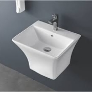 Modern white semi pedestal basin mounted on bathroom wall